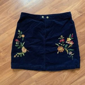 Blue corduroy embroidered mini skirt